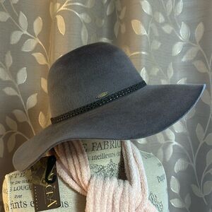 Adora Women's Wool Felt Wide Brim Floppy Fedora Hat with Woven Trim